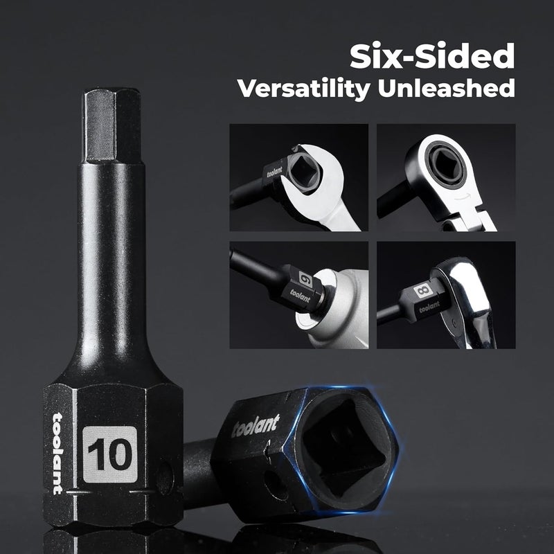 toolant 1/2" drive 10mm impact hex bit socket set 2PCS, Hex Drive, S2 Steel Air Drive Allen Socket set,Impact Grade，Anti-Roll Design - Image 3